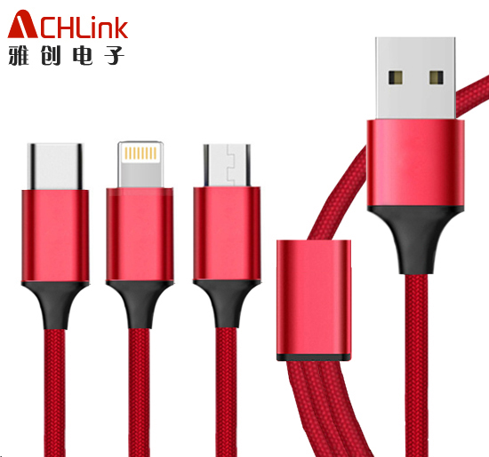 越南/国内工厂一拖三type c 安卓苹果lighting 充电线多头手机充电数据线厂家